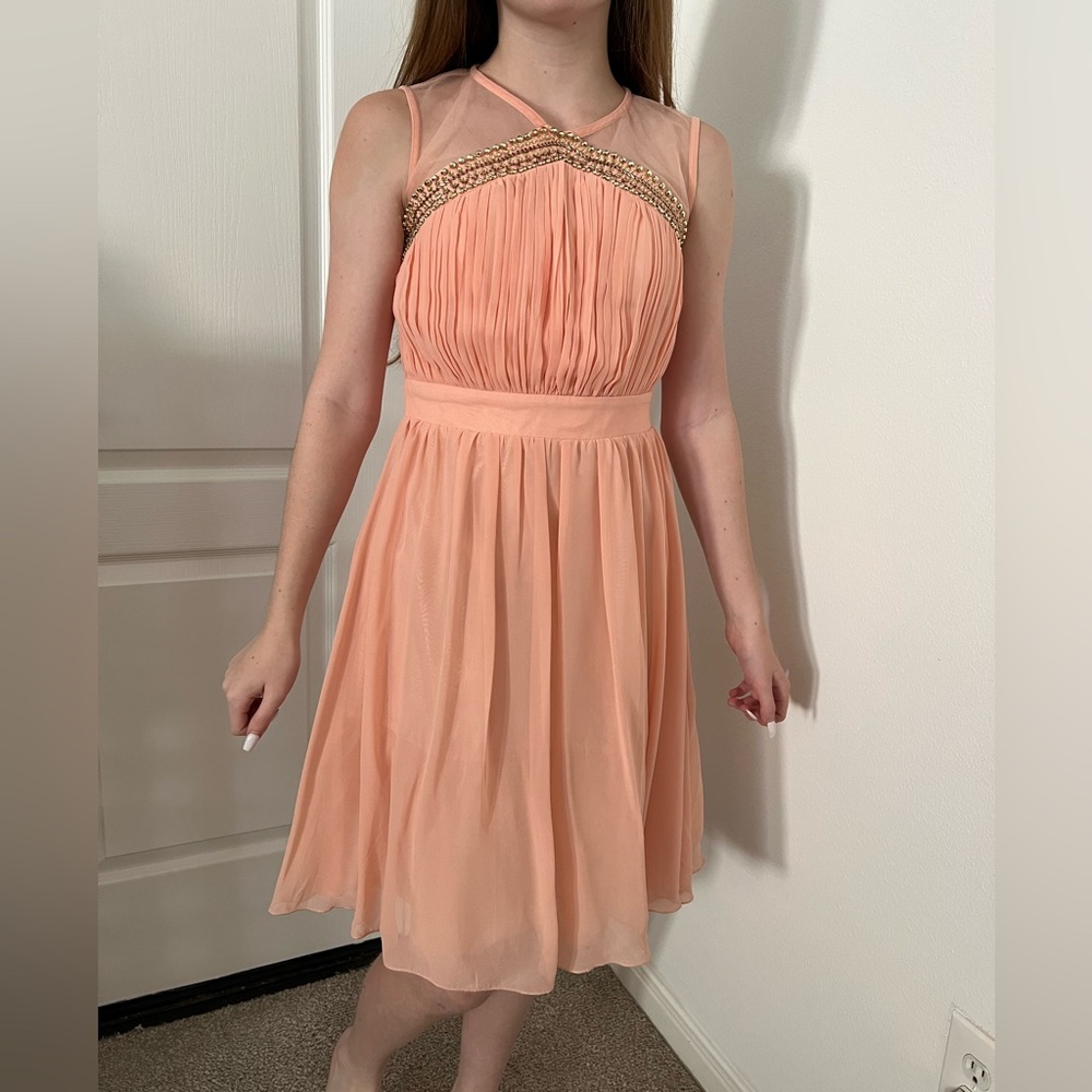 NWT Little Mistress London Peach Embellished Dress